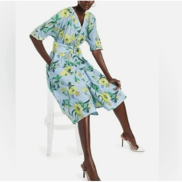 INC‎ Mabel Poplin Belted Midi Dress Floral Bouquet Wedding Guest Summer Colorful - Picture 2 of 16